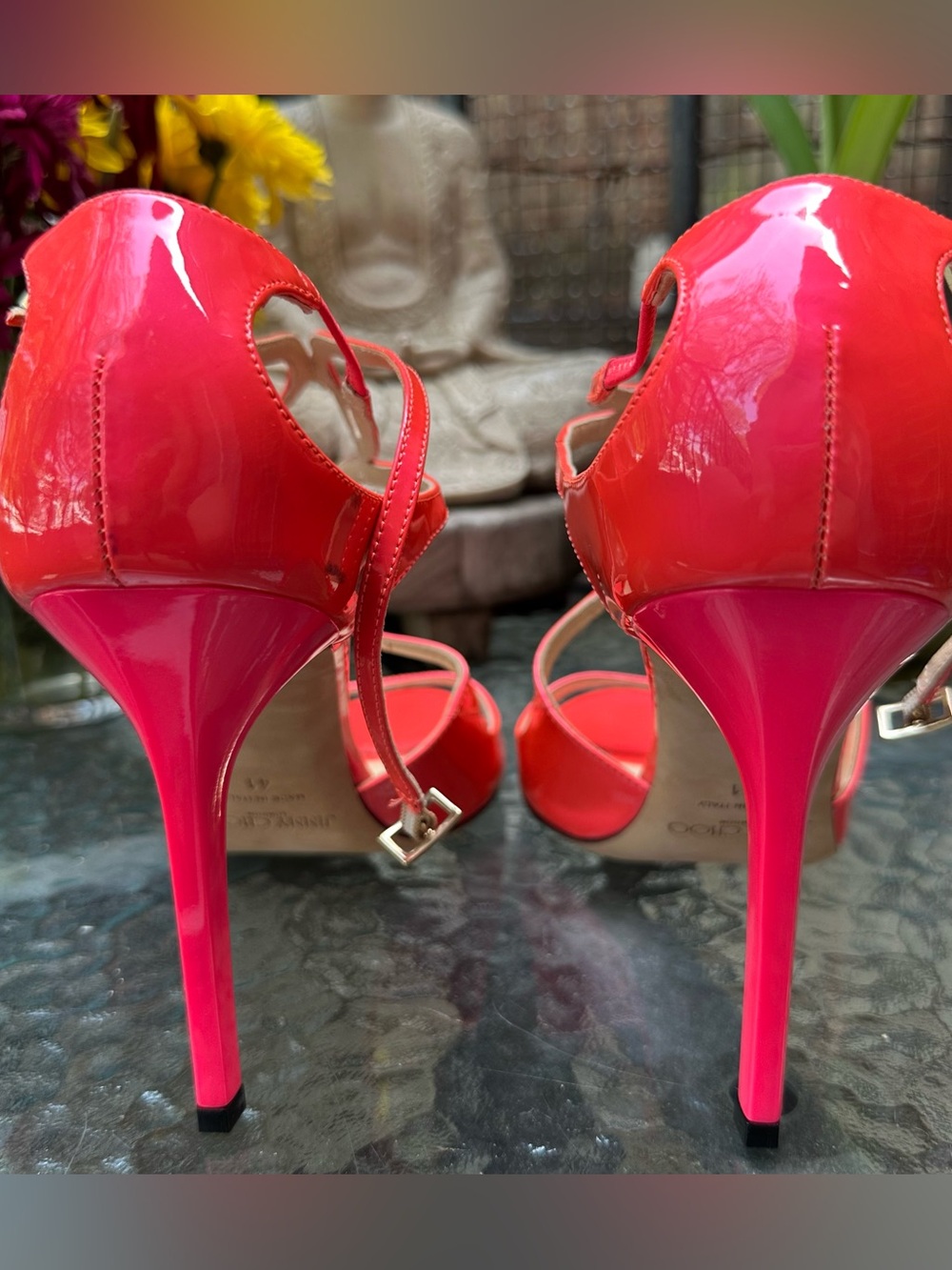 Jimmy Choo Lance Neon Pink Patent Leather Strappy Sandals - Picture 9 of 16